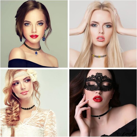 22-Pcs Black Velvet Choker Set - Elegant Adjustable Necklaces for All Occasions - Picture 3 of 7